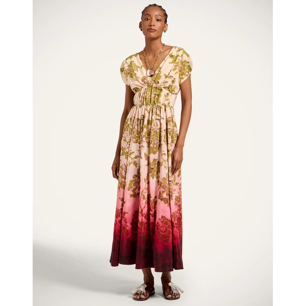 La DoubleJ Waldorf Dress in Oasis Ombré Placée Geen & Red, view 2