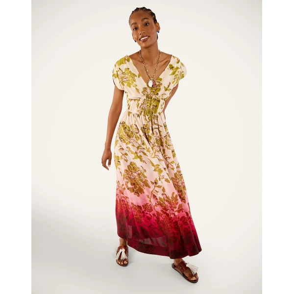 La DoubleJ Waldorf Dress in Oasis Ombré Placée Geen & Red, view 4