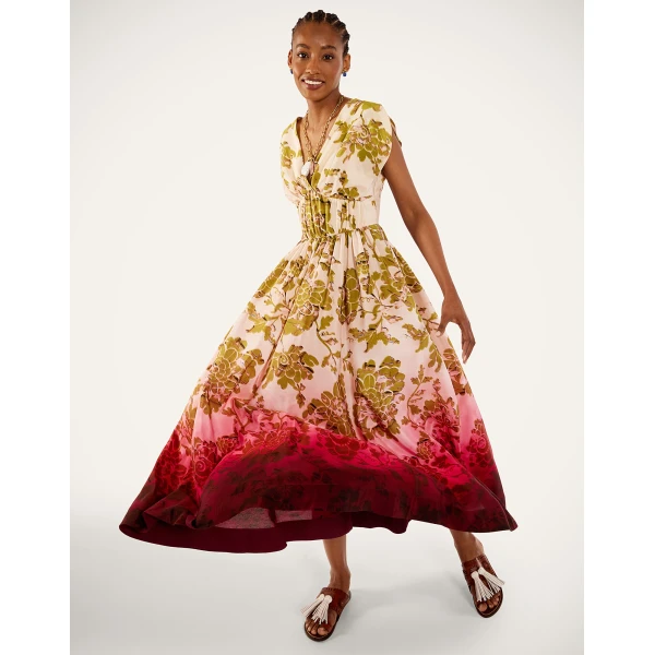La DoubleJ Waldorf Dress in Oasis Ombré Placée Geen & Red, view 5