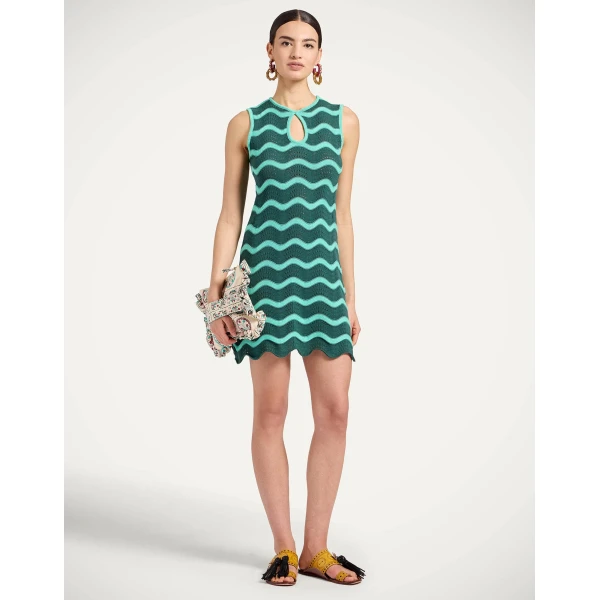 La DoubleJ Wavy Mini Dress in Bicolor Mint & Dark Green, view 2