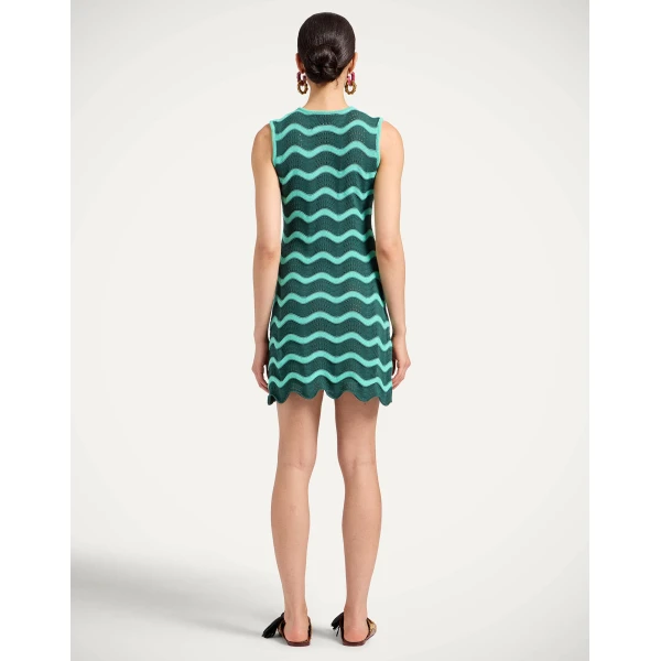 La DoubleJ Wavy Mini Dress in Bicolor Mint & Dark Green, view 3