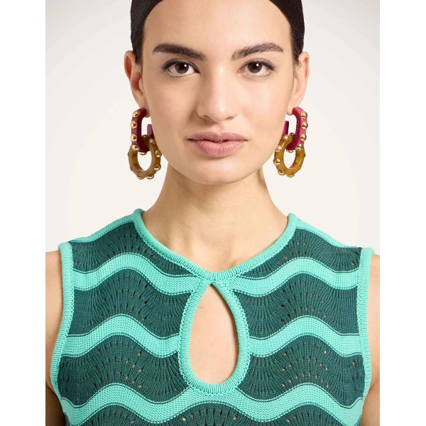 La DoubleJ Wavy Mini Dress in Bicolor Mint & Dark Green, view 5