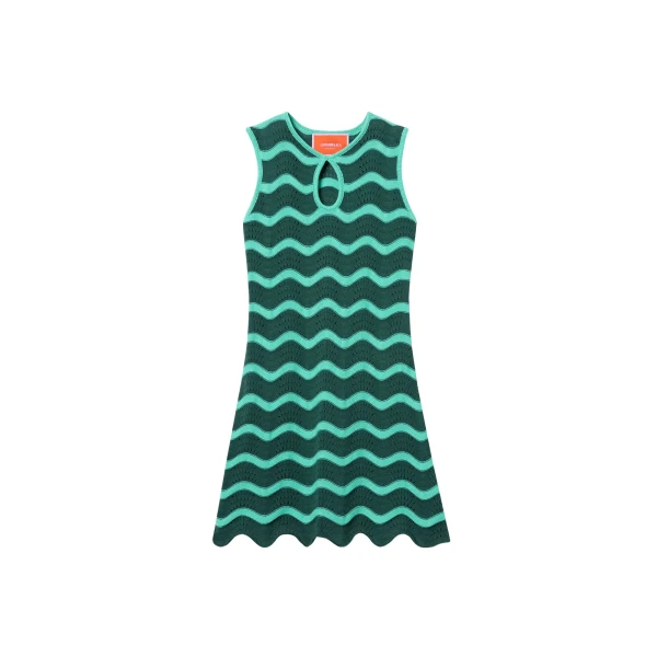 La DoubleJ Wavy Mini Dress in Bicolor Mint & Dark Green