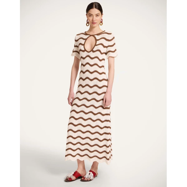 La DoubleJ Wavy Swing Dress in Bicolor White & Chocolate, view 2