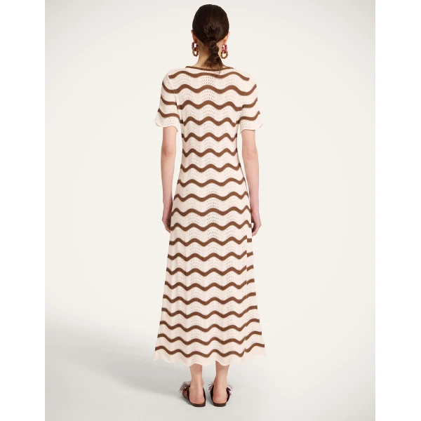 La DoubleJ Wavy Swing Dress in Bicolor White & Chocolate, view 3