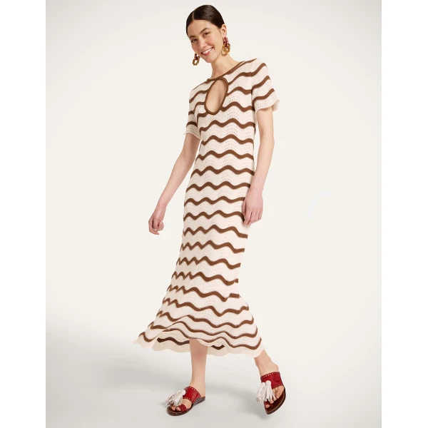 La DoubleJ Wavy Swing Dress in Bicolor White & Chocolate, view 4