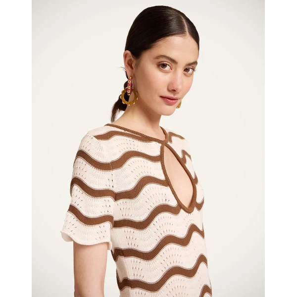 La DoubleJ Wavy Swing Dress in Bicolor White & Chocolate, view 5