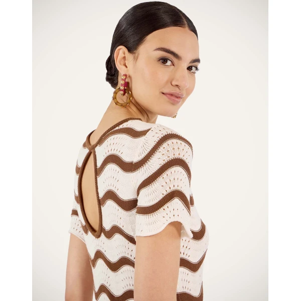 La DoubleJ Wavy Swing Dress in Bicolor White & Chocolate, view 6