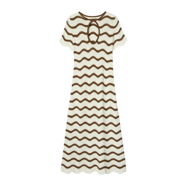 La DoubleJ Wavy Swing Dress in Bicolor White & Chocolate - Dresses - Milanese Maximalist Fashion at Luxury Shoes 