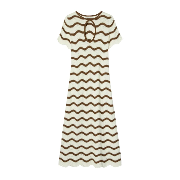 La DoubleJ Wavy Swing Dress in Bicolor White & Chocolate