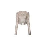 LaPointe Geometric Crystal Fringe Cropped Top in Silver