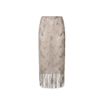LaPointe Geometric Crystal Fringe High Waist Skirt in Silver
