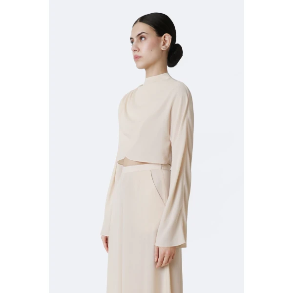 LaPointe Georgette Draped Neck Dolman Top in Ecru, view 2
