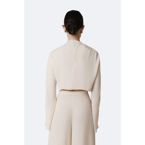 LaPointe Georgette Draped Neck Dolman Top in Ecru, view 3