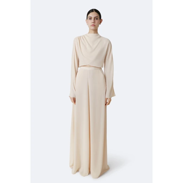 LaPointe Georgette Wide Leg Pant in Ecru, view 2