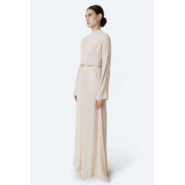 LaPointe Georgette Wide Leg Pant in Ecru, view 3
