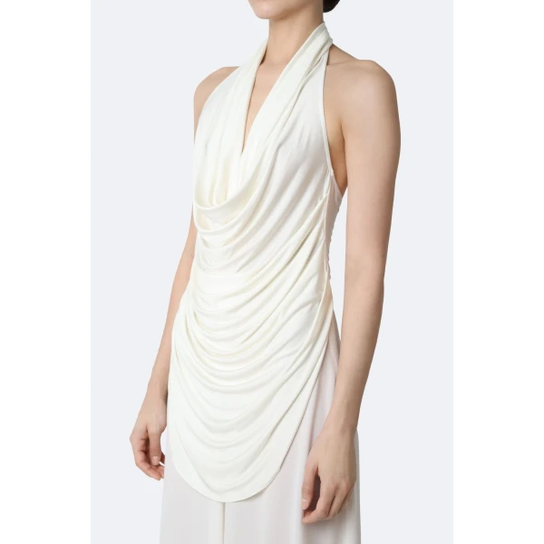 LaPointe Jersey Draped Cowl Neck Top in Cream, view 2