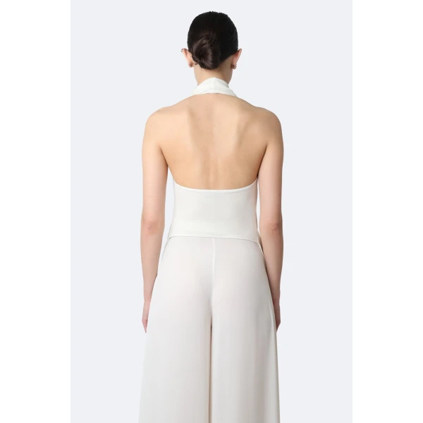 LaPointe Jersey Draped Cowl Neck Top in Cream, view 3