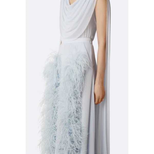 LaPointe Lightweight Georgette Wide Leg Pant With Feathers in Cloud, view 2