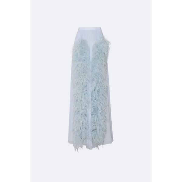 LaPointe Lightweight Georgette Wide Leg Pant With Feathers in Cloud, view 3
