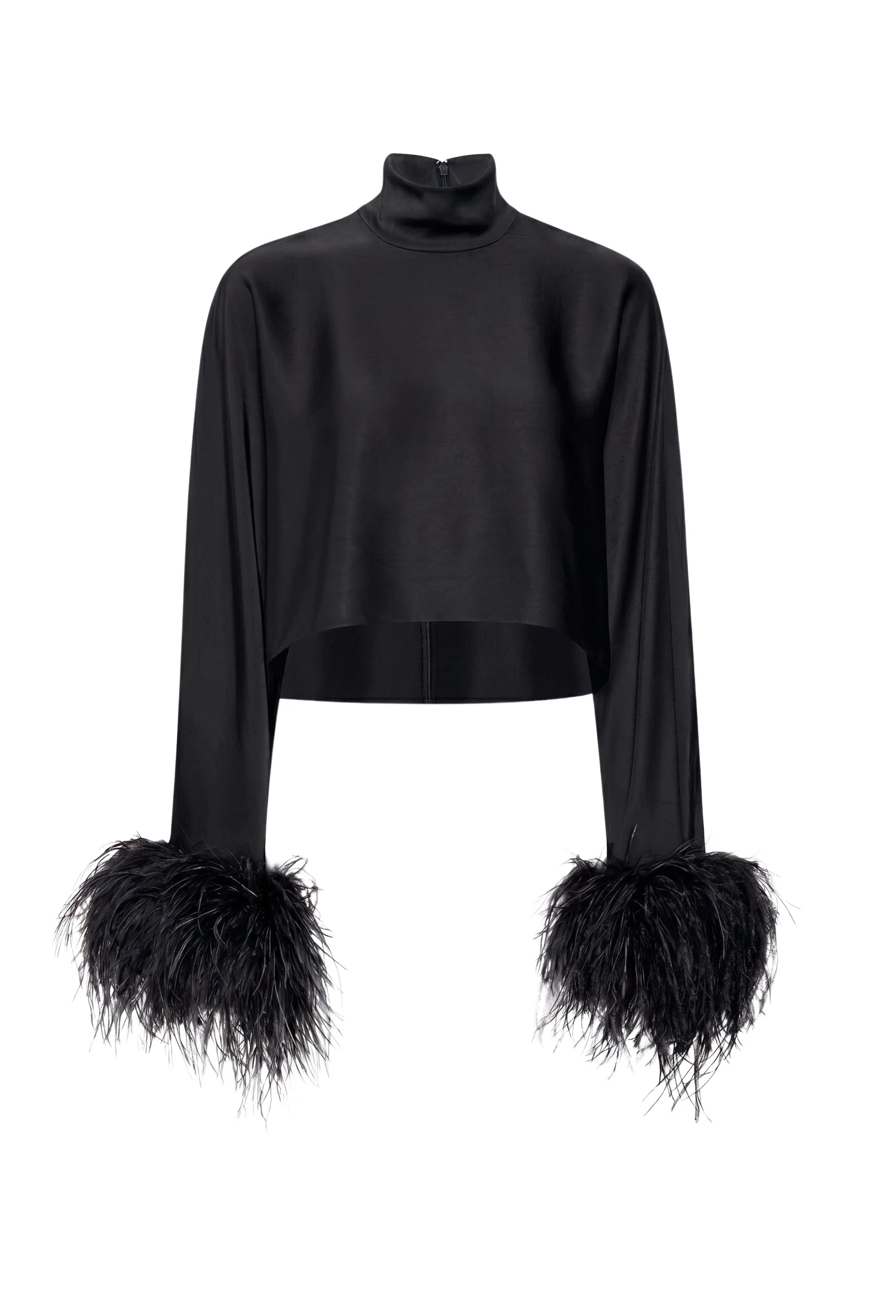 LaPointe-Lightweight-Satin-Caftan-Top-With-Feathers-in-Black-365707_nobg LaPointe Lightweight Satin Caftan Top With Feathers in Black