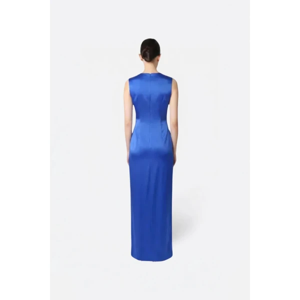 LaPointe Lightweight Satin Sleeveless Gown With Tucks in Royal Blue, view 3