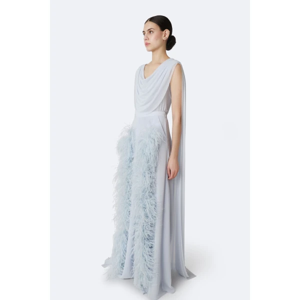 LaPointe Mesh Cowl Neck Cape Bodysuit in Cloud, view 2