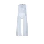 LaPointe Mesh Cowl Neck Cape Bodysuit in Cloud