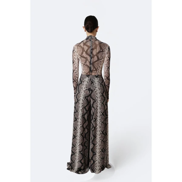 LaPointe Printed Mesh Mock Neck Bodysuit in Python Print, view 6