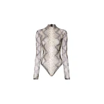 LaPointe Printed Mesh Mock Neck Bodysuit in Python Print