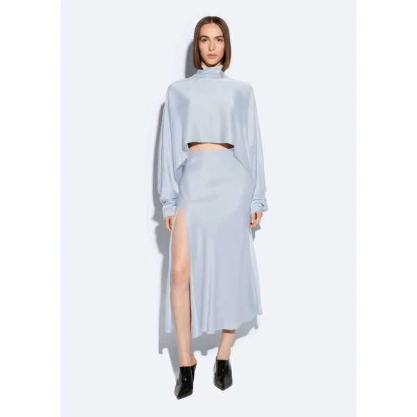 LaPointe Satin Bias Slit Midi Skirt in Cloud, view 2