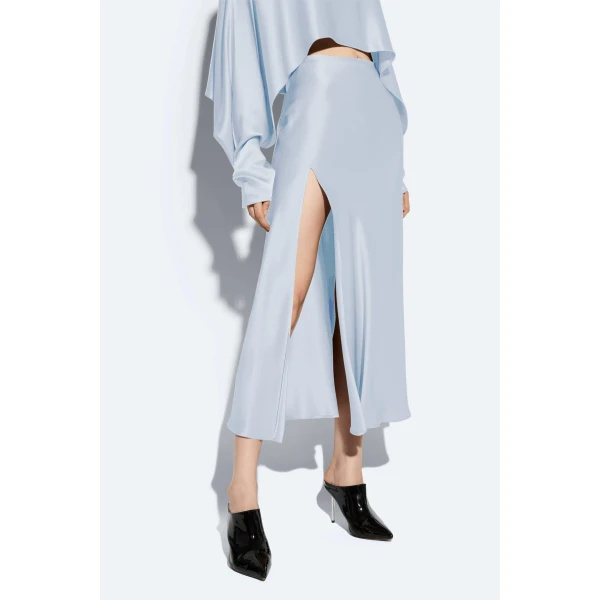 LaPointe Satin Bias Slit Midi Skirt in Cloud, view 4