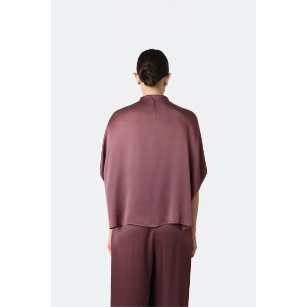 LaPointe Satin Cape Tee in Dark Mauve, view 3