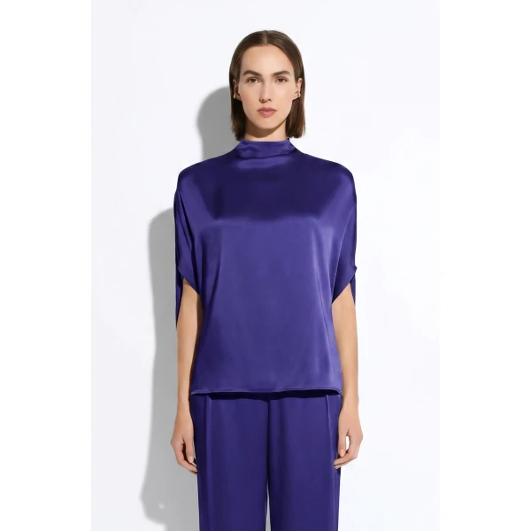 LaPointe Satin Cape Tee in Indigo, view 2