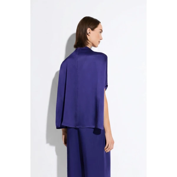 LaPointe Satin Cape Tee in Indigo, view 3