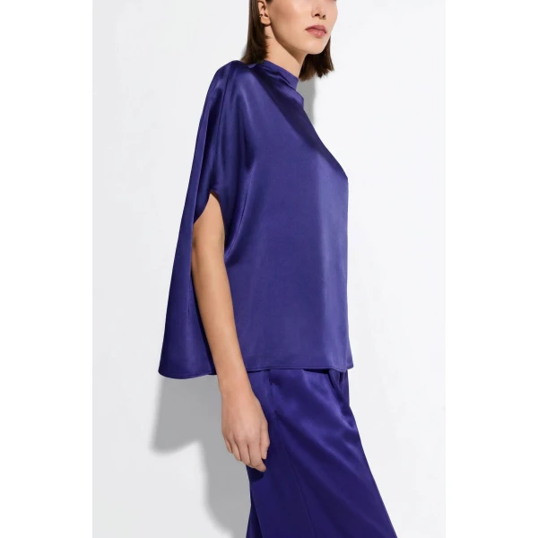 LaPointe Satin Cape Tee in Indigo, view 4