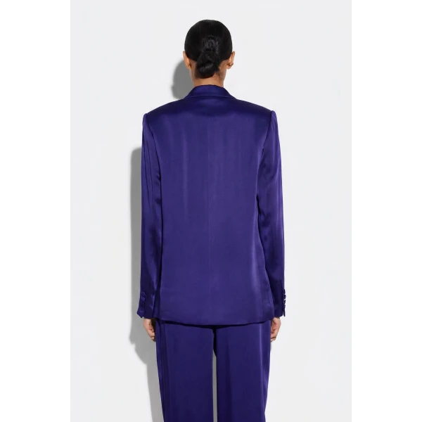 LaPointe Satin Double Breasted Blazer in Indigo, view 3