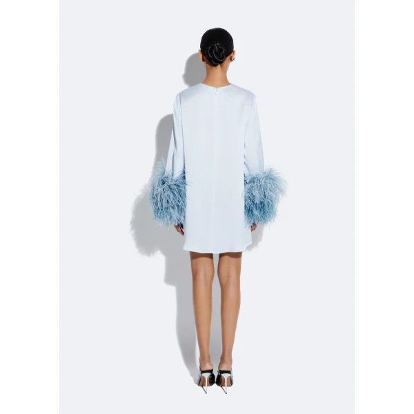 LaPointe Satin Shift Dress With Feathers in Cloud, view 4