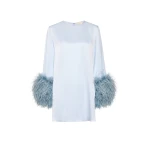 LaPointe Satin Shift Dress With Feathers in Cloud