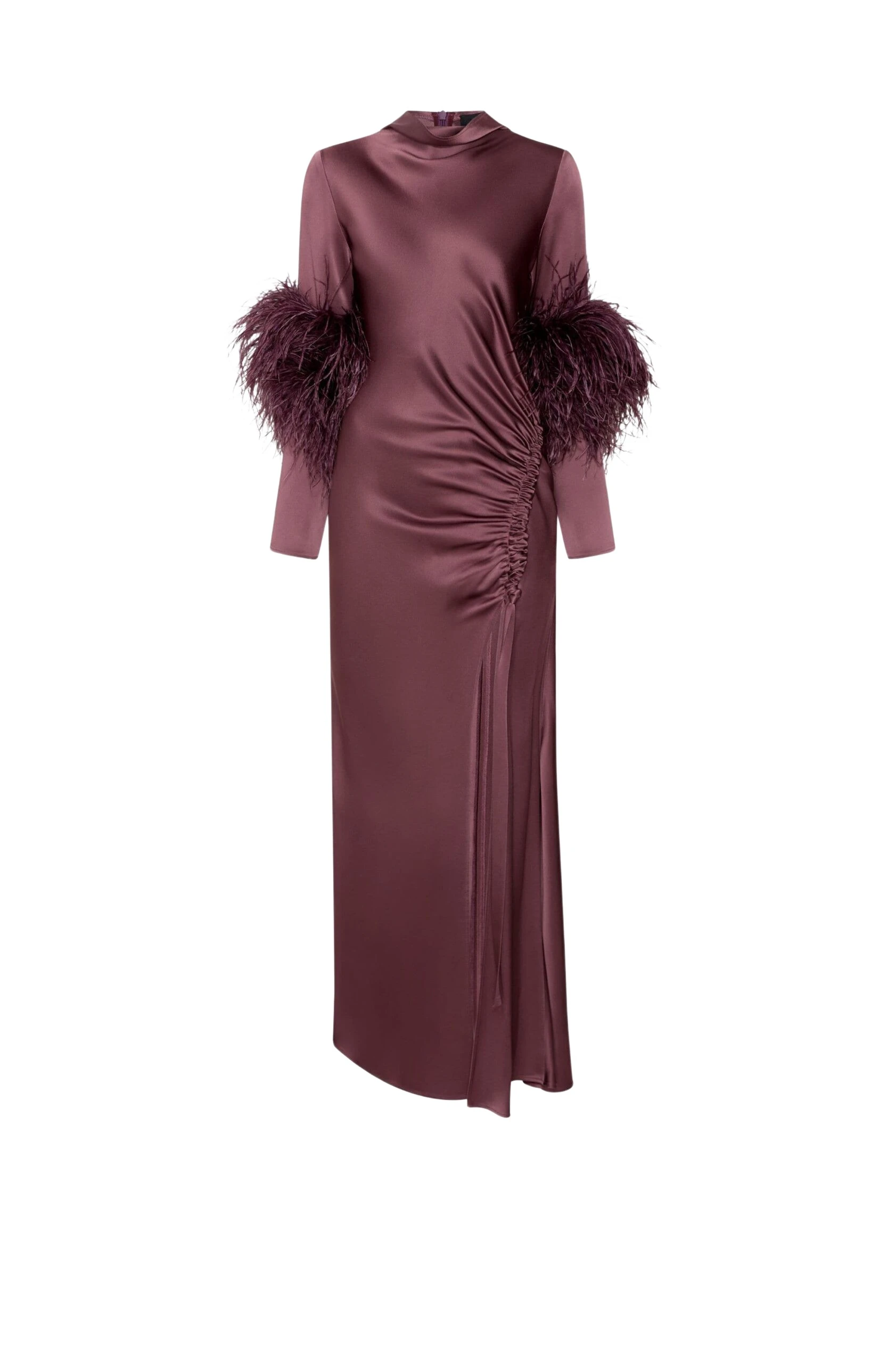 LaPointe-Satin-Tab-Gown-With-Feathers-in-Dark-Mauve-scaled75670_nobg LaPointe Satin Tab Gown With Feathers in Dark Mauve