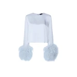 LaPointe Satin Top With Feathers in Cloud