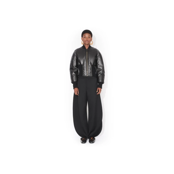 Alaïa Leather Cinched Bomber - ALAÏA Jackets - Laser Cut Luxury - Shop at Luxury Shoes 