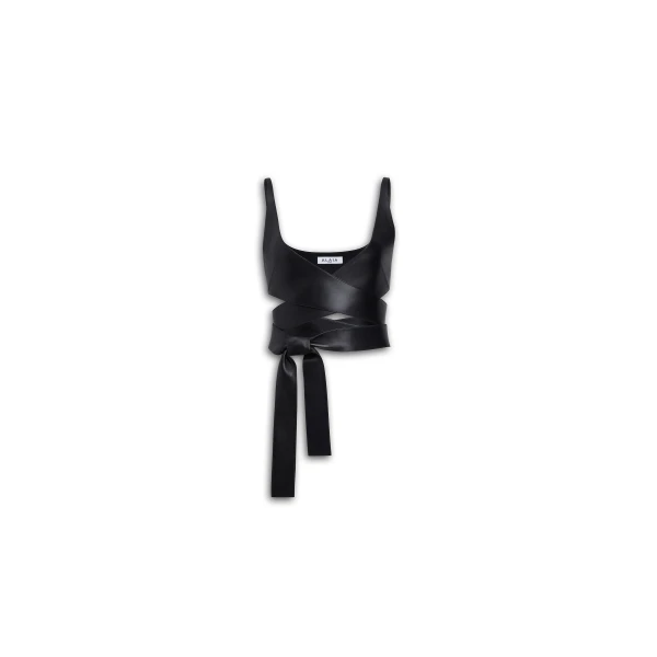 Alaïa Leather Criss Cross Top - ALAÏA Tops - Laser Cut Luxury - Shop at Luxury Shoes 