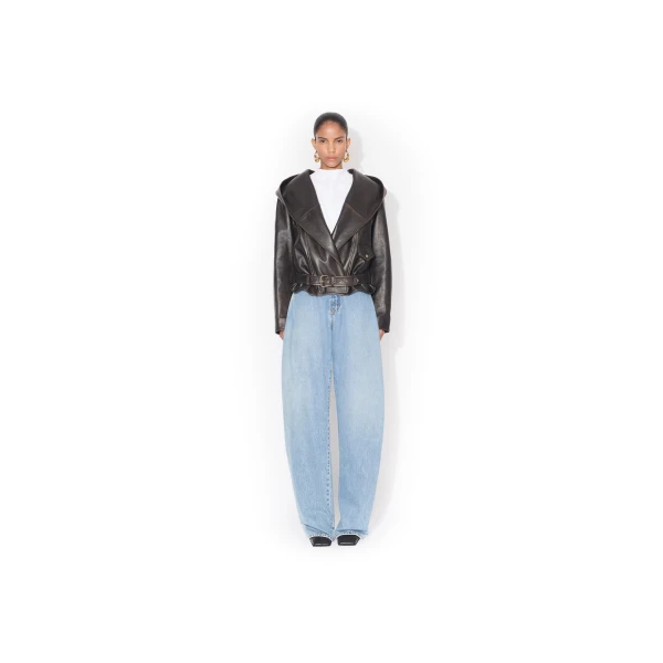 Alaïa Leather Hooded Biker Jacket - ALAÏA Jackets - Laser Cut Luxury - Shop at Luxury Shoes 