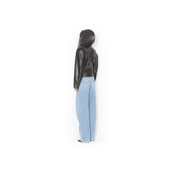 Alaïa Leather Hooded Biker Jacket - ALAÏA Jackets - Laser Cut Luxury - Shop at Luxury Shoes 