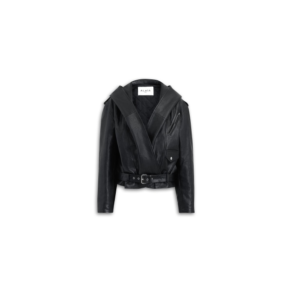 Alaïa Leather Hooded Biker Jacket - ALAÏA Jackets - Laser Cut Luxury - Shop at Luxury Shoes 
