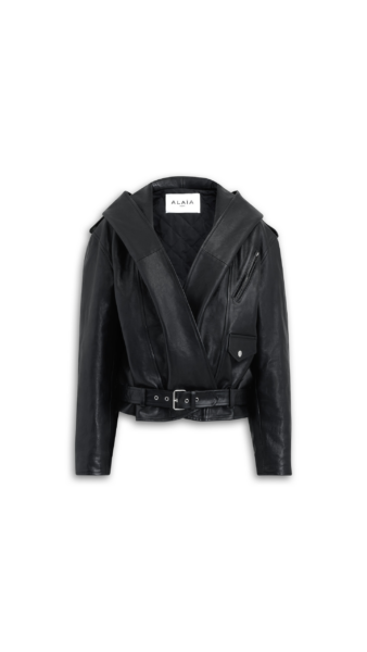 Alaïa Leather Hooded Biker Jacket - ALAÏA Jackets - Laser Cut Luxury - Shop at Luxury Shoes 