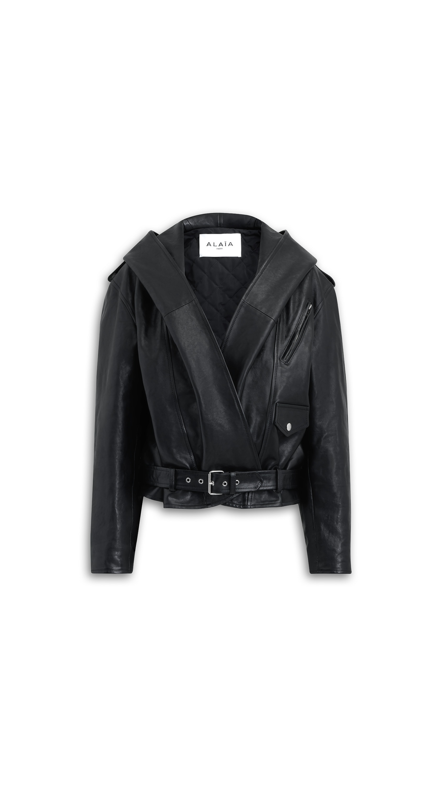 Alaia Leather Hooded Biker Jacket