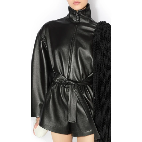 Alaïa Leather Short Jumpsuit - ALAÏA Jumpsuit - Laser Cut Luxury - Shop at Luxury Shoes 