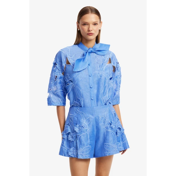 Leo Lin Brooklyn Appliqué Bow Puff Sleeve Top, view 6